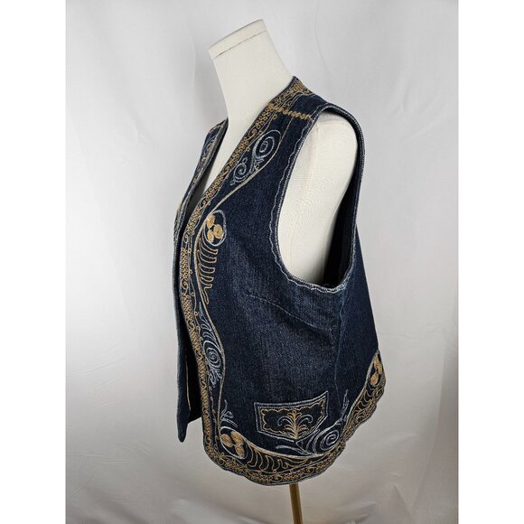 Coldwater Creek Denim Vest Large Embroidered Boho Southwest Festival Art to Wear - Picture 11 of 12